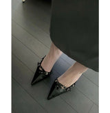 ベルトストラップスティレットミュールヒール (BLACK)