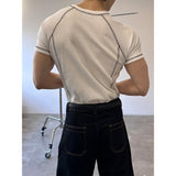 [MUSCLE FIT] ステッチワッフルハーフTシャツ(3color)