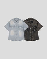 (UNISEX) Slub Denim Over Shirts