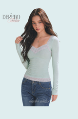 Ripel Mint Pink Lace Long-Sleeve T-Shirt