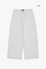 Twill snap wide cotton pants