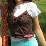 Royu Polka Dot Shirred Bust Sleeveless Top (5 Colors)