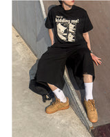キディングキャットプリントショートスリーブTシャツ