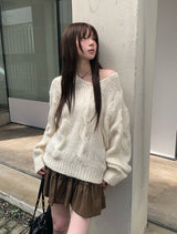 ハーツケーブル ルーズフィット ウール Vネックニット