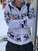 Snowflake Nordic wool knit hooded zip-up