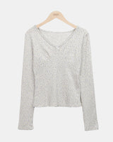 Rome Floral Ribbon V-Neck Long-Sleeve T-Shirt