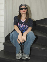 Glossy Stripe Logo T-shirt (Navy)