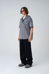 Check short-sleeved hoodie