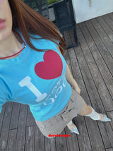 Love Blue Cotton Short Sleeve T-shirt