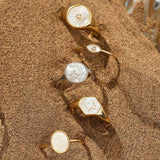[The Boyz Juyeon, New Worn] Compass Emblem Mother of Pearl 925 Silver + 14k gold plating Adjustable Size Ring R030-04G