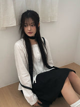 Ash Lace Waist Ribbon Strap Blouse