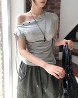 Rohe Eyelet Strap Unbalance Shoulder Tee