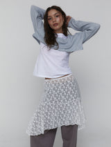 Floral Lace Midi Skirt_White