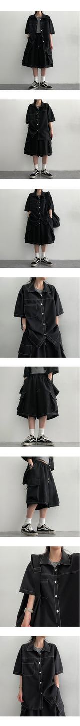 Kiren Stitch Black Short-Sleeved Shirt