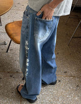 [Unisex] Real stitch semi wide denim pants