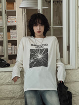 グローイングプリンティングベルベット長袖Tシャツ