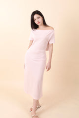 Off-Shoulder Slit Long Onepiece Pink