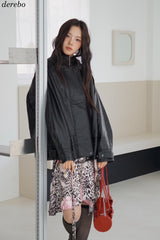 Free Shine Loose Fit Leather Rider Jacket