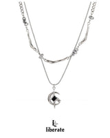 [S.Steel] Moon Cross Layered Necklace