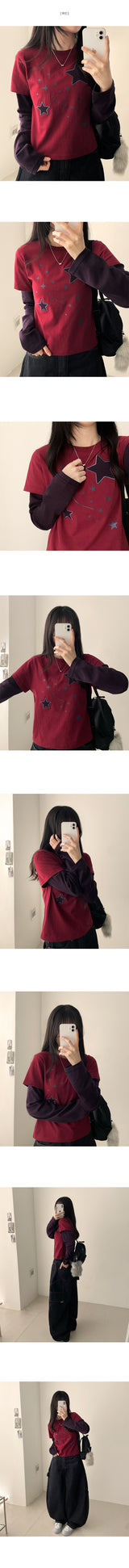 ルナスターパッチストライプレイヤードロングスリーブTシャツ