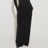 LETTERING CORDUROY WIDE LEG PANTS [BLACK]
