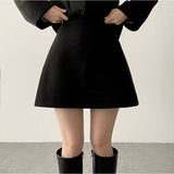  Humming Waist Banding Woolen Miniskirt
