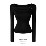 Eyelet Strap Slit U-Neck Top (2color)