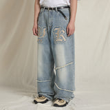 YK Applique Denim Pants Yellow Washing