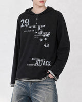 (UNISEX) アタック ヘンリーネック フーデッド ロングスリーブ