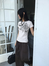Doodle tattoo printing slim short sleeve t-shirt