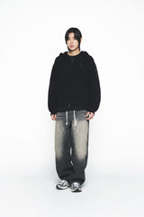 25SS SOLIED KNIT HOODIE ZIP UP BLACK