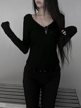 stud wrap v-neck ribbed T