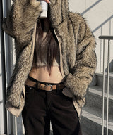 [Unisex] セミオーバーファーフードジャケット(2color)
