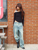 EYELET OFF SHOULDER L/S BLACK