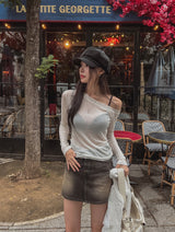 [Wool 30%] アーバンオフショルダーテンセルロングスリーブレス