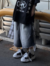 wrap check denim bermuda