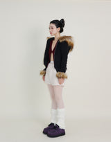 デッカウルフジョットフード付きファーニットジップアップジャケット (Wool Jacket)