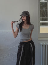 [U-BASIC] Slimming Basic Square Neck S/S T-shirt