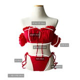 Rose Tide Off-Shoulder Chiffon Cover-Up 3pcs Bikini SET