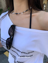 Barcode unbuttoned shoulder loose fit tee
