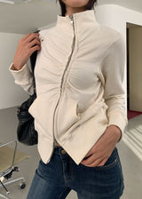 EYELET SHIRRING ZIP-UP