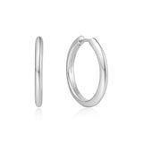silver tube medium hoop rhodium plating + 925 silver earrings E062-03H
