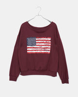 Murhit American Flag Printed One-Off Shoulder Long Sleeve Sweatshirt