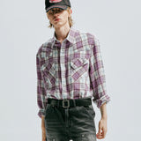 03s plaid western shirt purple