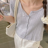 Latte Short-Sleeved Knit Cardigan