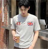 スラブヘンリーネッククロップドTシャツユニオンジャック メランジ