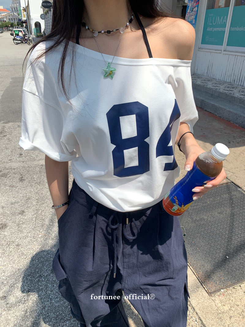 ナンバープリントオフショルダーショートスリーブT