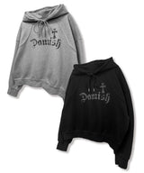 Gothic Cross Arch Lettering Hoodie_Black