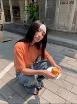 カラー バックオープン ルーズフィット 半袖Tシャツ