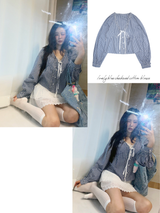 lovely blue checkered cotton blouse